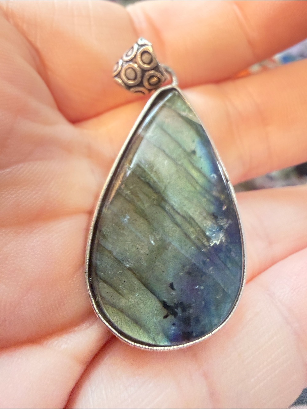 Labradorite Pendant | Blue Teal Flash | Artisan Teardrop | 1.65 Inches - Picture 9 of 10